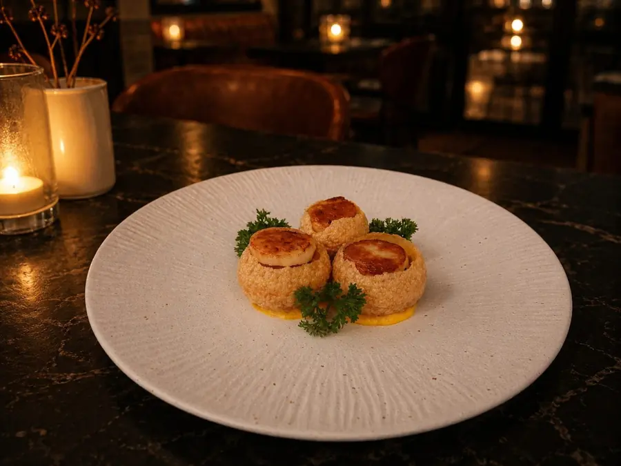 Pani puri, pan-seared scallop